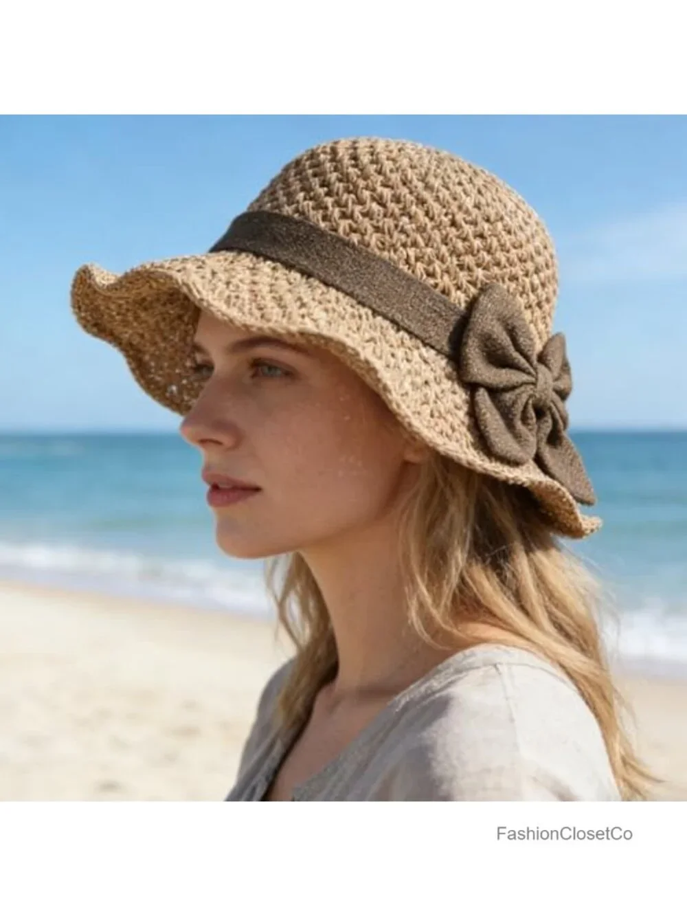 Straw Paper Sun Hat Floppy Brim Bucket Hat Travel Beach UV Protection